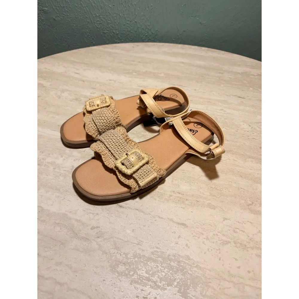 Art Class Girls Beige Woven Buckle Sandals Boho Ankle Strap Size 3 NEW